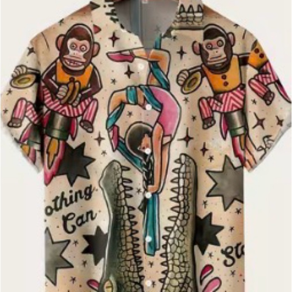 Graphic Shirt with Monkeys and Acrobats